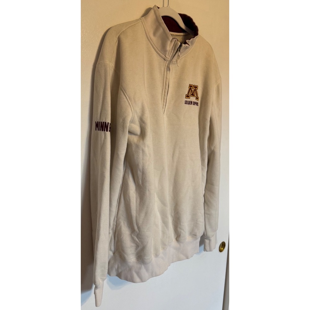 Colosseum Minnesota Golden Gophers Quarter Zip Sweatshirt Cream Mens XL - Picture 3 of 9